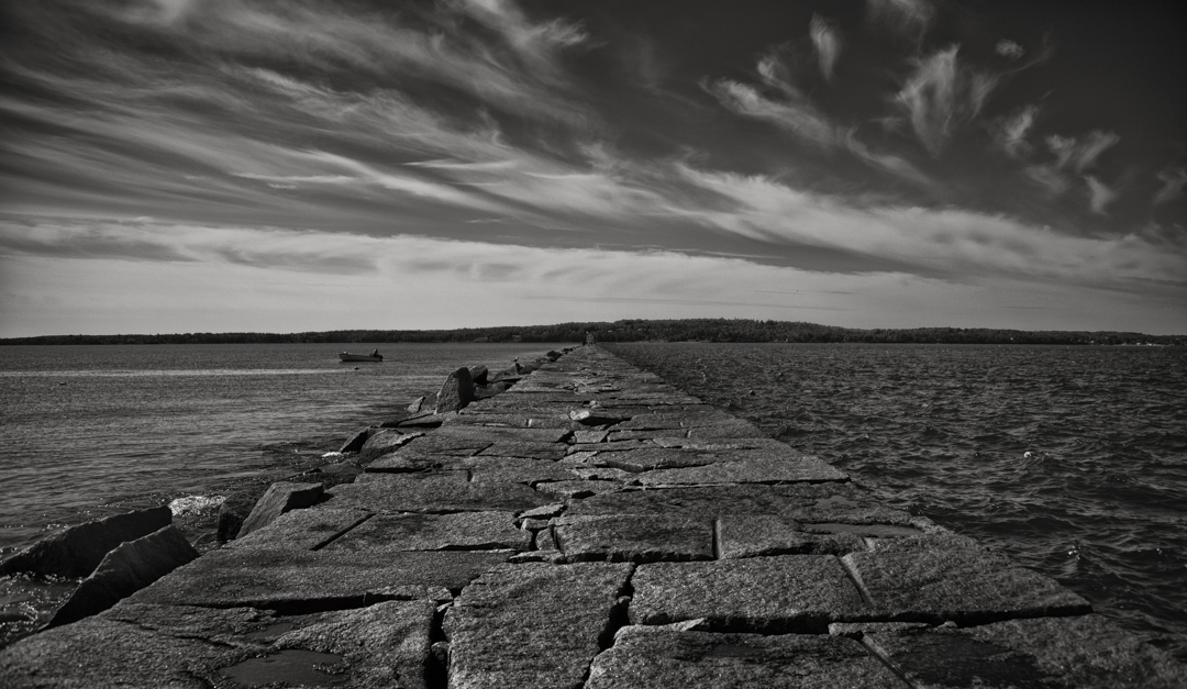 Rockland breakwater in black and white