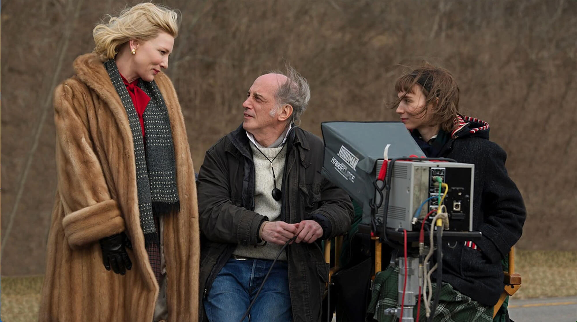 Ed Lachman on set with Cate Blanchett and Rooney Mara.