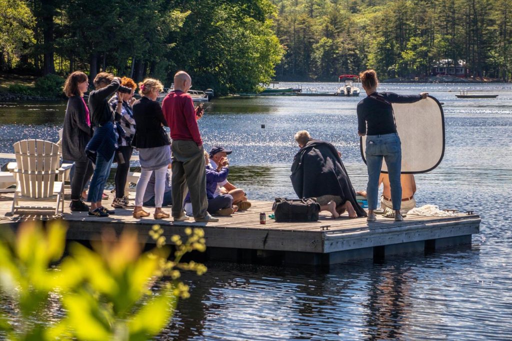 Photography Students on Location at a beautiful Maine lake