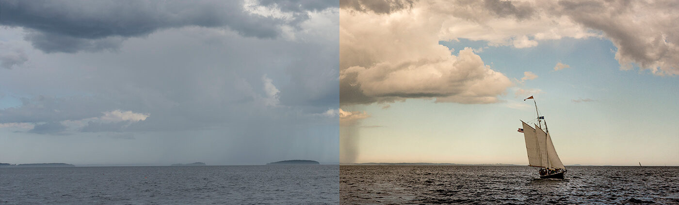 Before and after image of a ship using Adobe Lightroom