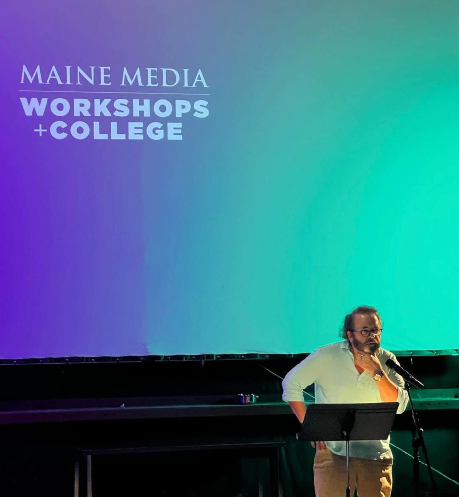 Kevin Pilkington reading at the Maine Media Friday night show - photo by Kevin Pilkington