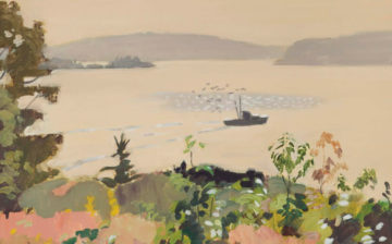Painting of a boat in the bay by Fairfield Porter